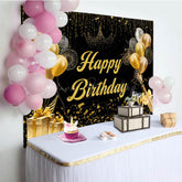 Lofaris Black Gold Balloons Champagne Happy Birthday Backdrop